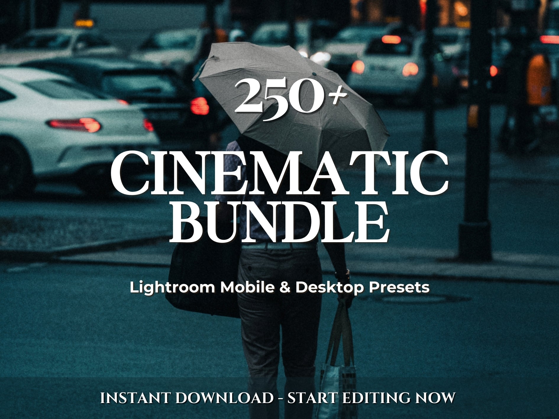 250+ Cinematic Lightroom Preset Bundle for Mobile and Desktop, instant download for photo editing.