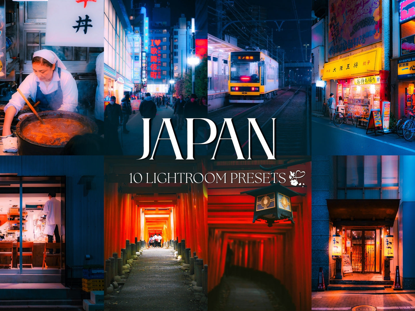 Japan Lightroom Presets bundle featuring 10 photo editing styles for vibrant and artistic edits.