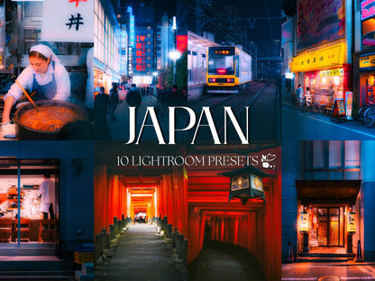 Japan Lightroom Presets bundle featuring 10 photo editing styles for vibrant and artistic edits.